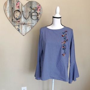 St Johns Bay top blouse bell sleeves Embroidery L